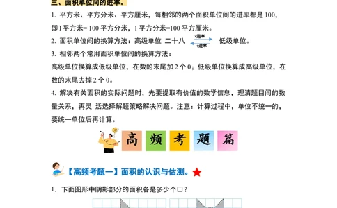 第五单元面积&middot;单元复习篇-三年级数学下册（原卷版）人教版_26春人教版数学三下_00、更新资料3月18日_知识总结(4)