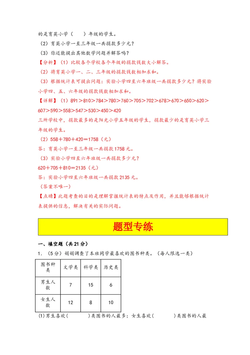 第三单元复式统计表（三大易错四大考向）-（教师版）（人教版）_26春人教版数学三下_19、赠送其它资料_新建文件夹_三年级数学下册（人教版）_知识解读+题型专练-T2