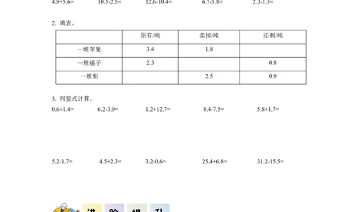 第七单元第2课时简单的小数加、减法（分层作业）-三年级数学下册人教版_26春人教版数学三下_00、更新资料3月18日_同步练习(2)