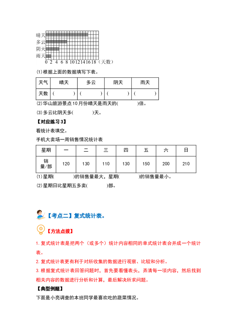 第三单元复式统计表（四大考点）-（学生版）人教版_26春人教版数学三下_00、更新资料3月18日_解决问题专项练习-T7(1)_2024版