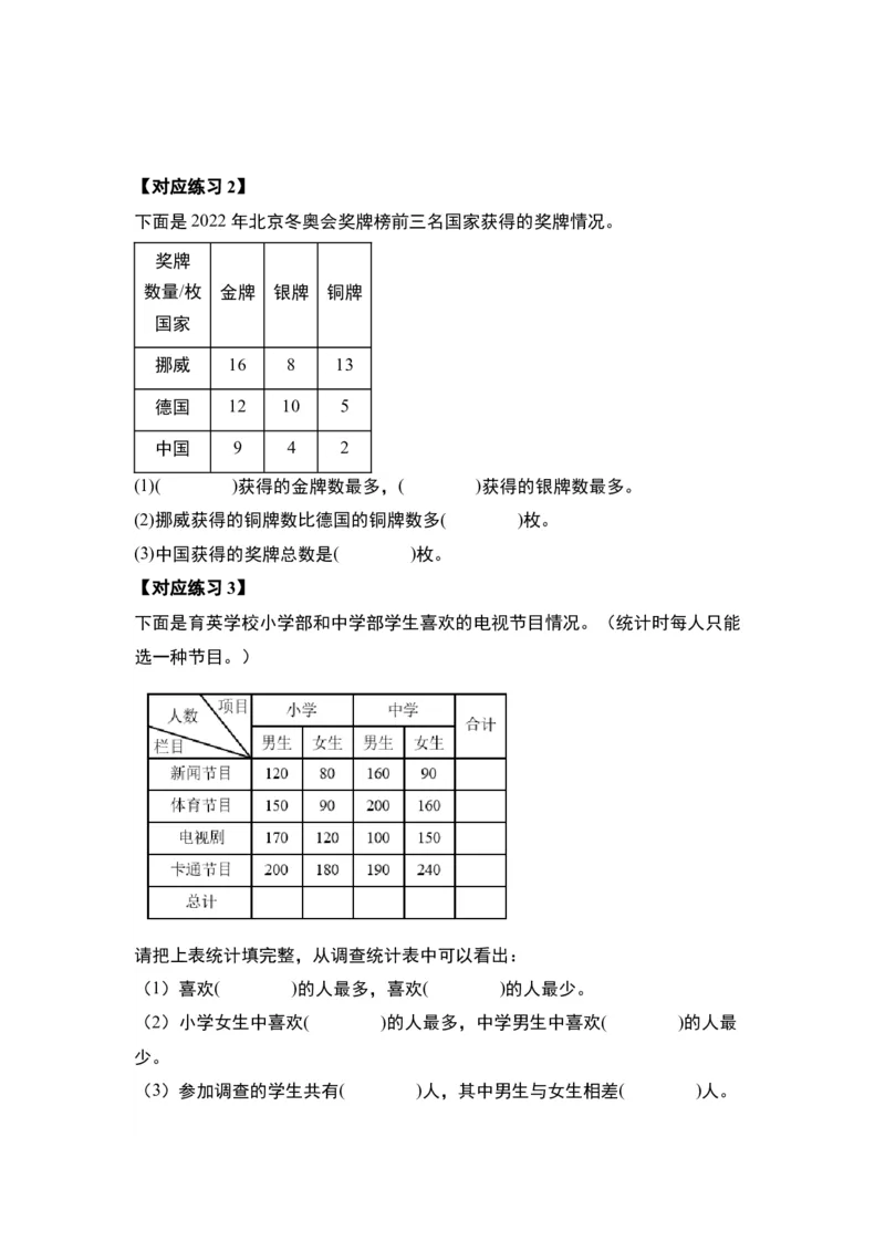 第三单元复式统计表（四大考点）-（学生版）人教版_26春人教版数学三下_00、更新资料3月18日_解决问题专项练习-T7(1)_2024版