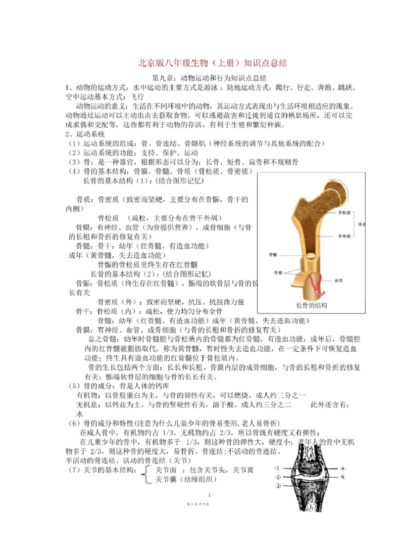北京版初中生物八上知识点_24秋《初中各科知识点梳理》_初中生物《知识梳理》7-8年级上下册_北京版初中生物7-8年级上下册知识点
