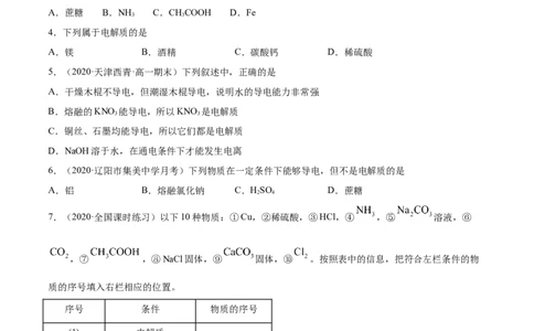 1.2.1电解质的电离（精练）-（人教版）原卷版_高化_595801221724高中化学新人教版选择性必修一二三电子版教案PPT课件高中试卷_必修一册（人教版）_专项练习