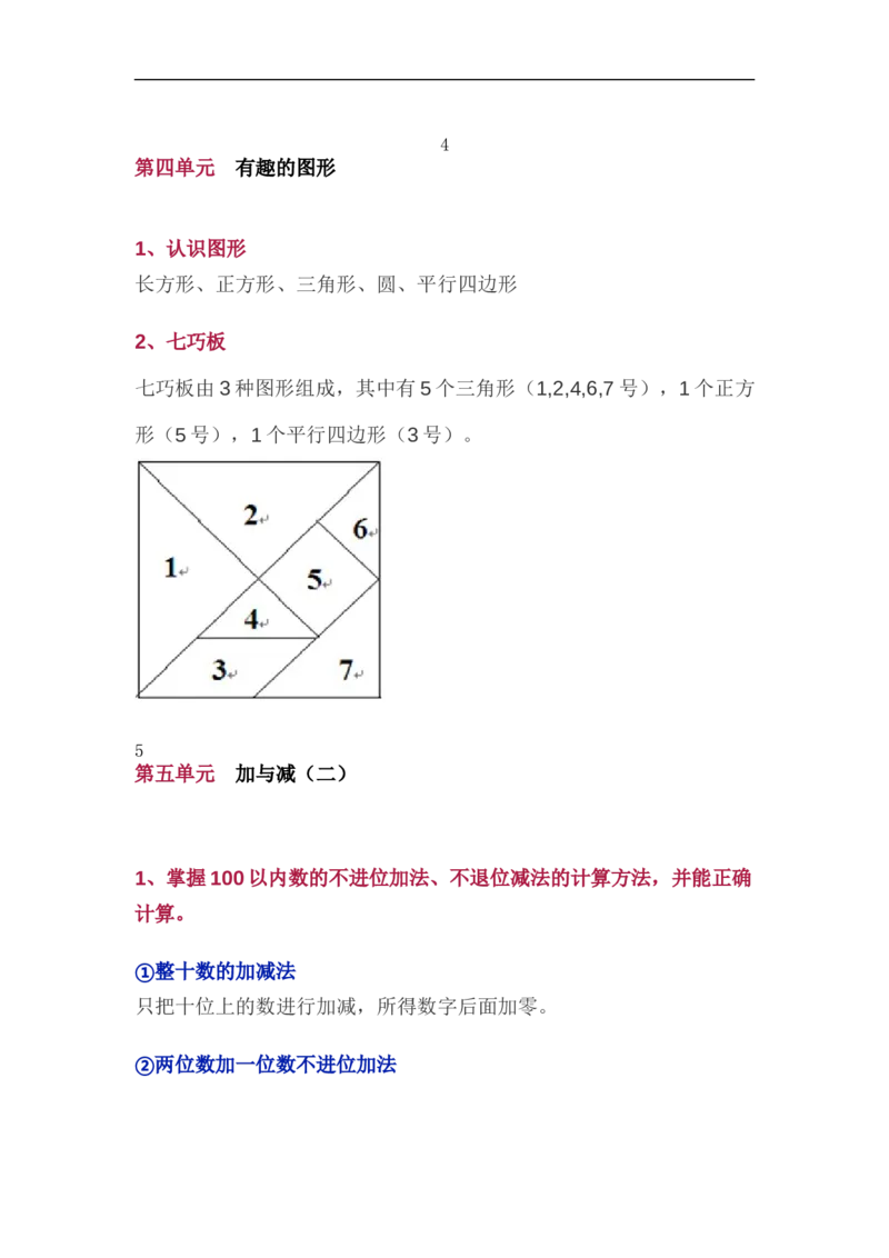 北师大版一年级（下册）数学知识要点归纳_《小学各科知识点》_小学数学《知识梳理》1-6年级上下册_下册_北师大版小学数学1-6年级下册全册知识点