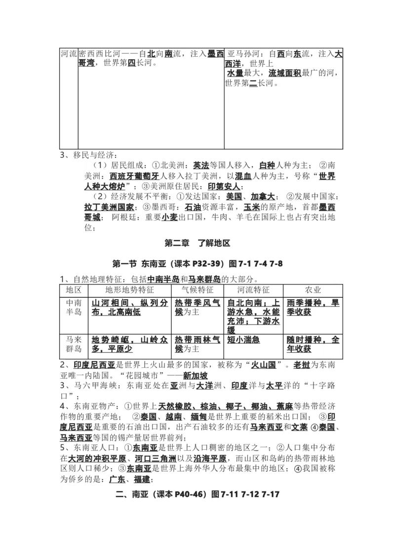 湘教版地理七年级下册知识点汇总_24秋《初中各科知识点梳理》_初中地理《知识梳理》7-8年级上下册_湘教版初中地理7-8年级上下册知识点梳理