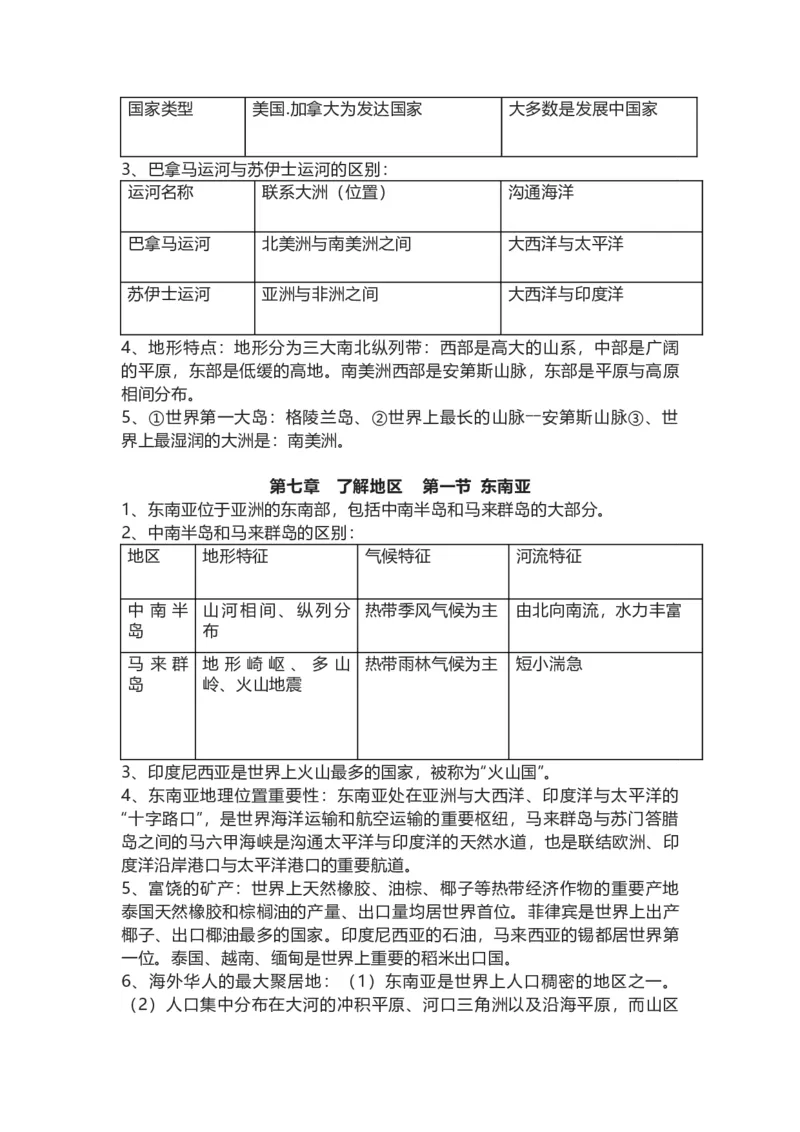 湘教版地理七年级下册知识点汇总_24秋《初中各科知识点梳理》_初中地理《知识梳理》7-8年级上下册_湘教版初中地理7-8年级上下册知识点梳理