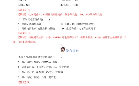 1.1.1物质的分类（分层作业）-（人教版2019必修第一册）（解析版）_高化_595801221724高中化学新人教版选择性必修一二三电子版教案PPT课件高中试卷_必修一册（人教版）_分层作业