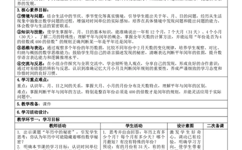综合实践活动年、月、日的秘密_26春人教版数学三下_00、教案3套完整版_第2套表格式核心素养教案-全册合在一起_单元教案_有反思版
