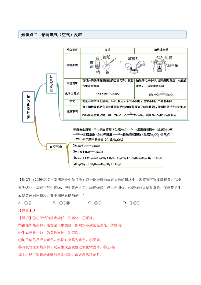 2.1.1钠和钠的氧化物（精讲）-（人教版）解析版_高化_595801221724高中化学新人教版选择性必修一二三电子版教案PPT课件高中试卷_必修一册（人教版）_专项练习
