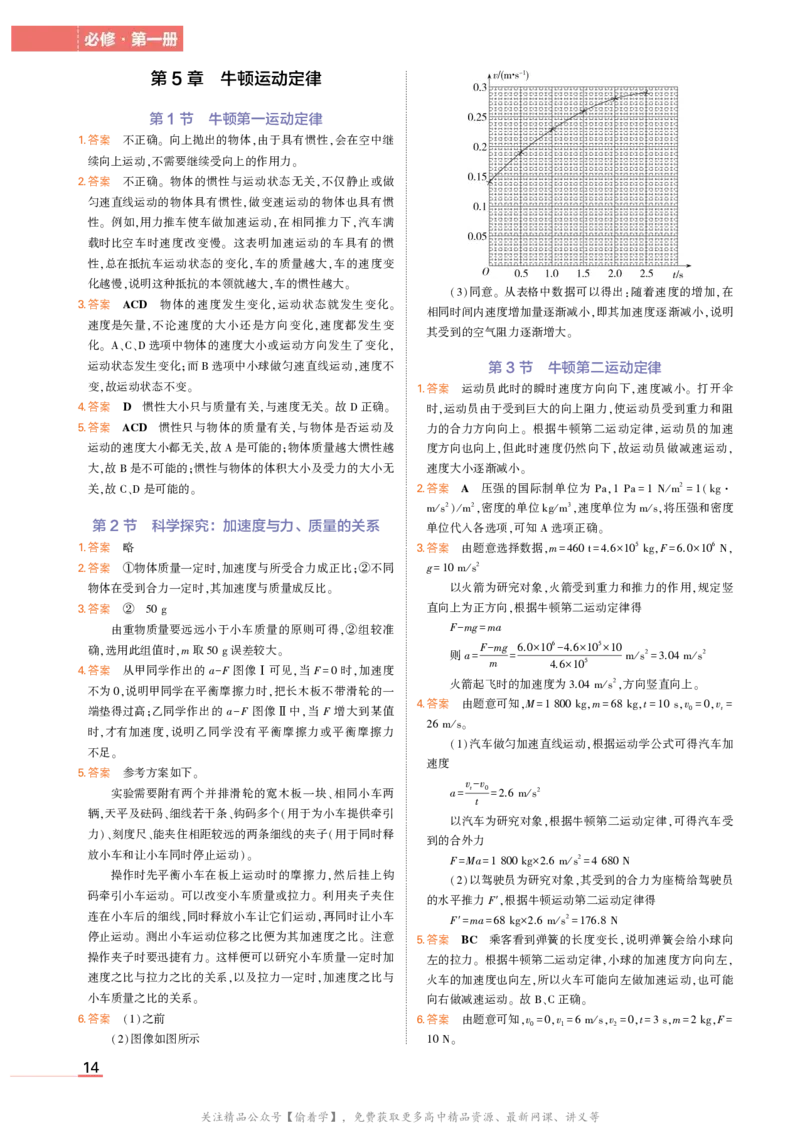 物理鲁科必修第1册教材习题答案_高中全套电子教材及答案。_02高中教材参考答案_高中物理_鲁科版