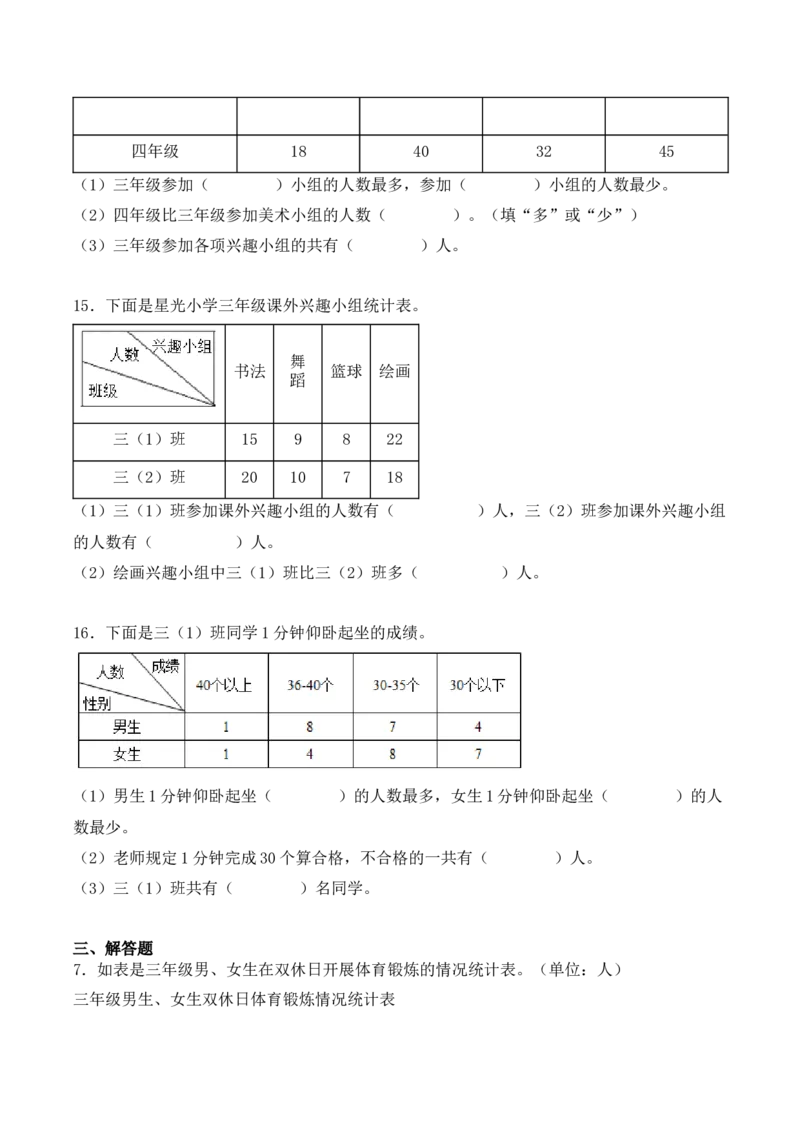 第三单元、复式统计表（单元复习讲义）（考点典例讲解+知识总结+易错点拨+变式训练+课后同步练习）（学生版）-（人教版）_26春人教版数学三下_00、更新资料3月18日_单元复习专项-K48
