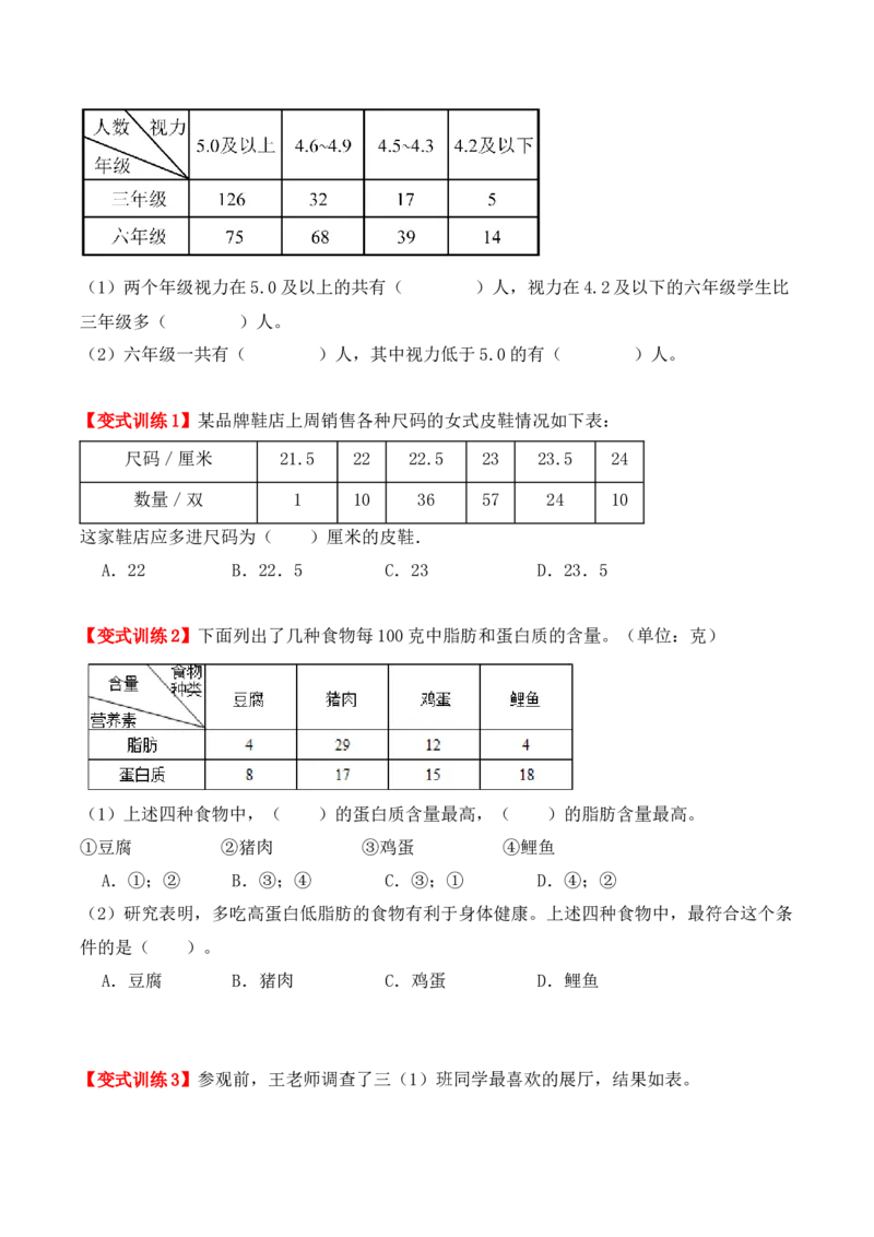 第三单元、复式统计表（单元复习讲义）（考点典例讲解+知识总结+易错点拨+变式训练+课后同步练习）（学生版）-（人教版）_26春人教版数学三下_00、更新资料3月18日_单元复习专项-K48