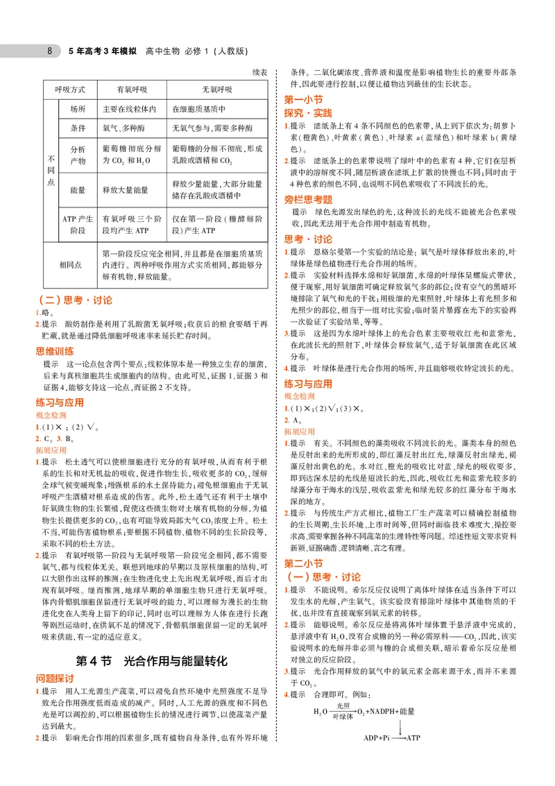 高中生物必修第1册参考答案_高中全套电子教材及答案。_02高中教材参考答案_高中生物_人教版