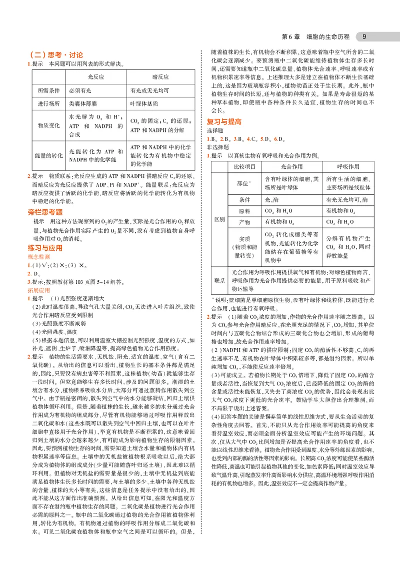 高中生物必修第1册参考答案_高中全套电子教材及答案。_02高中教材参考答案_高中生物_人教版