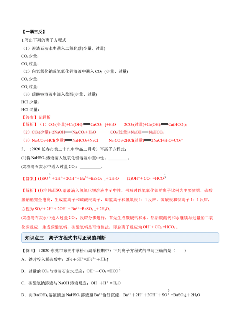 1.2.2离子反应（精讲）-（人教版）解析版_高化_595801221724高中化学新人教版选择性必修一二三电子版教案PPT课件高中试卷_必修一册（人教版）_专项练习