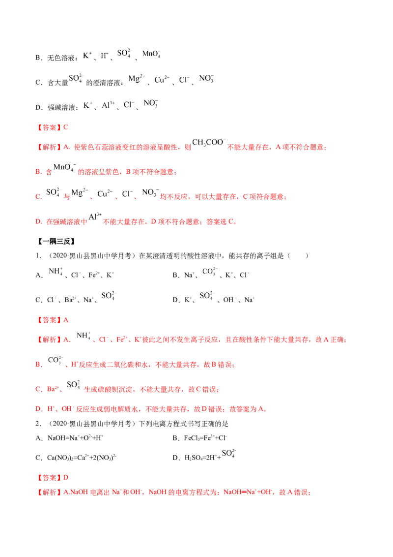1.2.2离子反应（精讲）-（人教版）解析版_高化_595801221724高中化学新人教版选择性必修一二三电子版教案PPT课件高中试卷_必修一册（人教版）_专项练习
