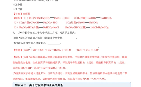 1.2.2离子反应（精讲）-（人教版）解析版_高化_595801221724高中化学新人教版选择性必修一二三电子版教案PPT课件高中试卷_必修一册（人教版）_专项练习