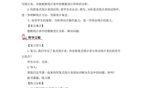 第2课时练习课（教案）_26春人教版数学三下_00、更新资料3月18日_教学设计(3)_教案_教案1_3复式统计表_教案