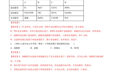 1.2.1电解质的电离（精练）-（人教版）解析版_高化_595801221724高中化学新人教版选择性必修一二三电子版教案PPT课件高中试卷_必修一册（人教版）_专项练习