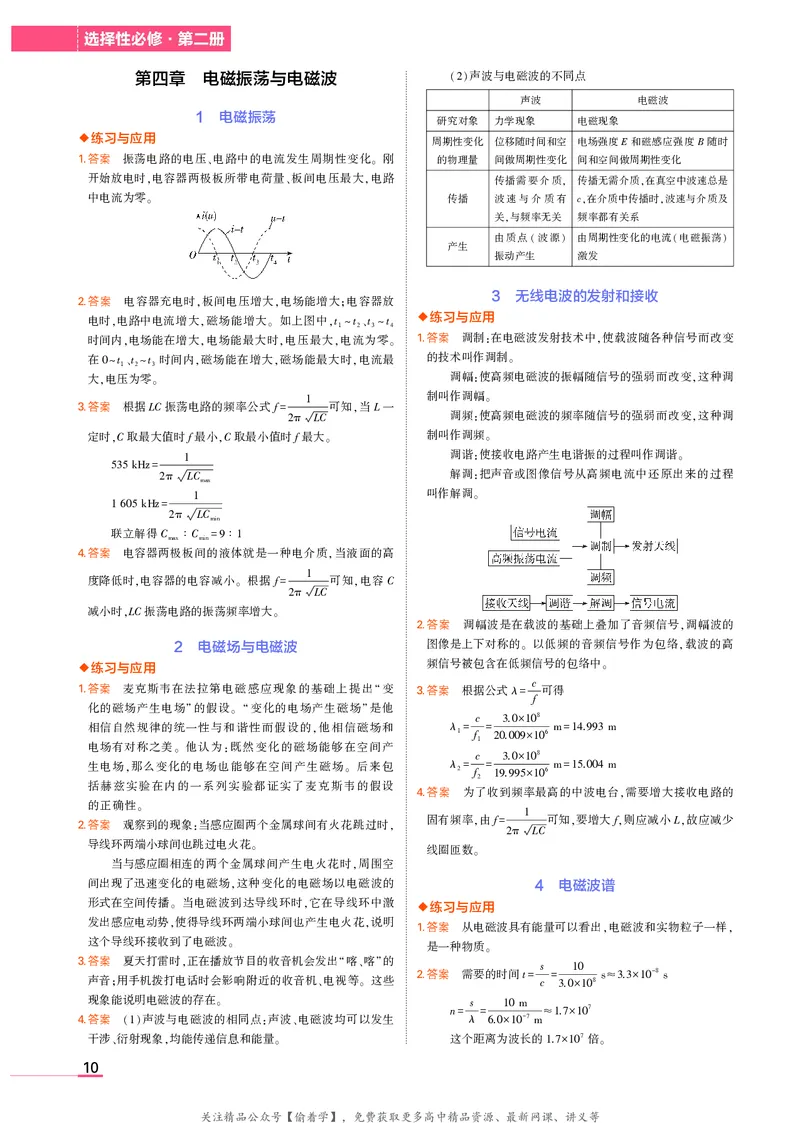 高中物理选择性必修2教材习题答案_高中全套电子教材及答案。_02高中教材参考答案_高中物理_人教版