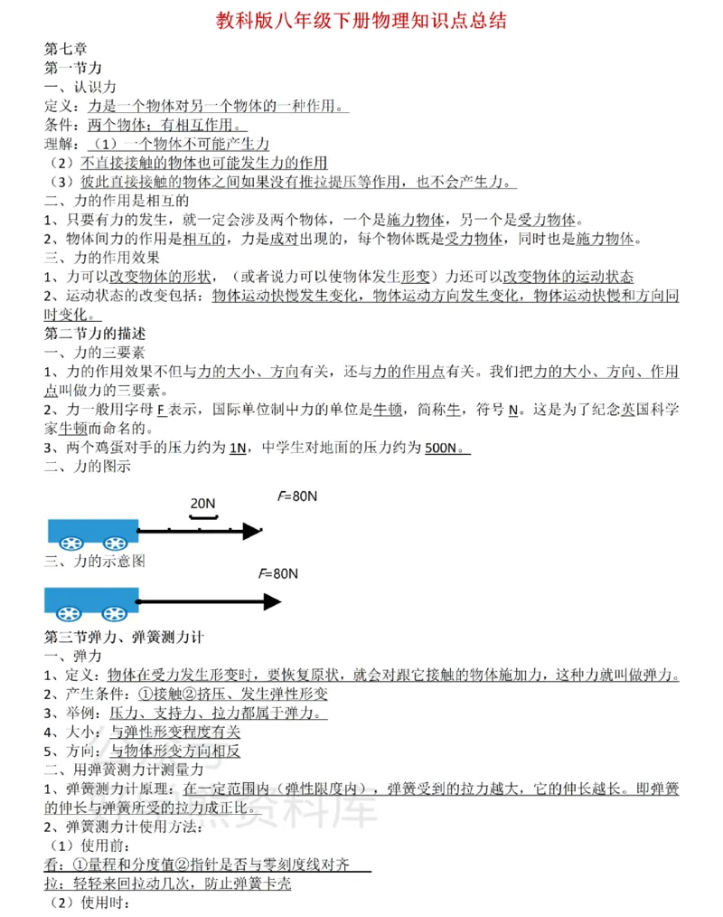 教科版初中物理八年级下册_24秋《初中各科知识点梳理》_初中物理《知识梳理》8-9年级上下册_教科版初中物理8-9年级上下册知识点