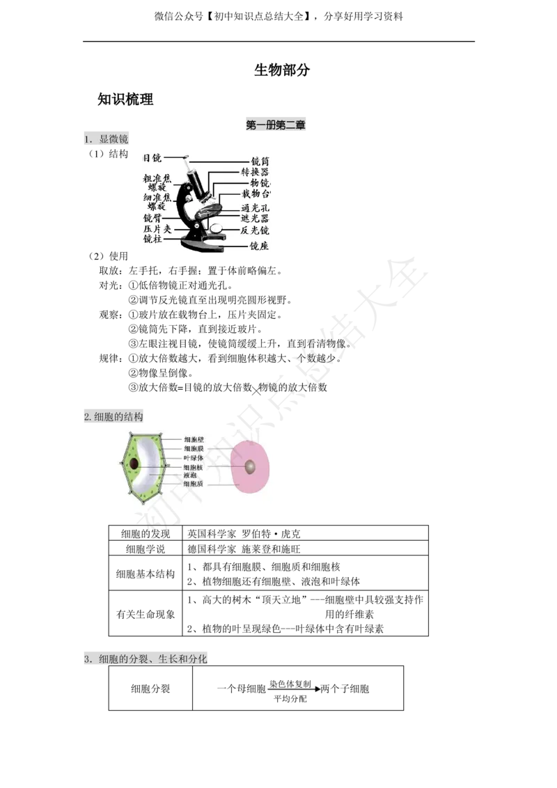 华师大版科学中考复习资料(分册知识点归纳)_24秋《初中各科知识点梳理》_初中科学《知识梳理》7-9年级上下册_华师大版初中科学7-9年级上下册知识梳理