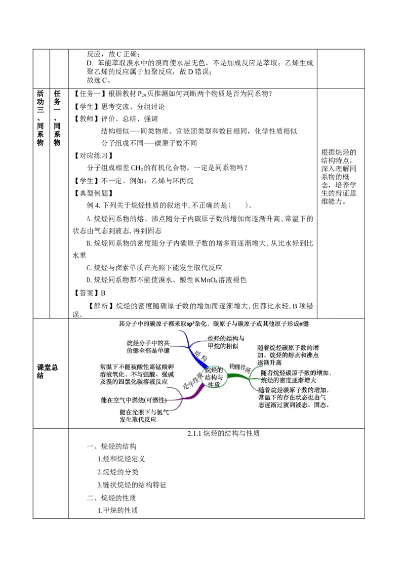 2.1.1烷烃的结构和性质（教学设计）-（人教版2019选择性必修3）_高化_595801221724高中化学新人教版选择性必修一二三电子版教案PPT课件高中试卷_选择性必修3册（人教版）_教学设计