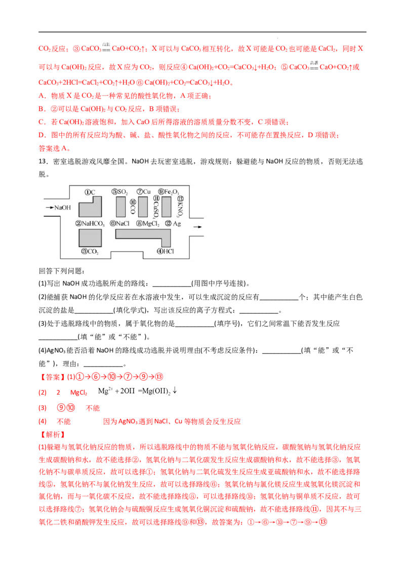 1.1.3物质的转化（习题）-名课堂精选2022-2023学年高一化学同步精品备课系列（人教版2019必修第一册）（解析版）_高化_2025春-人教版高中化学_01新版高中化学必修一_3.课件+练习新