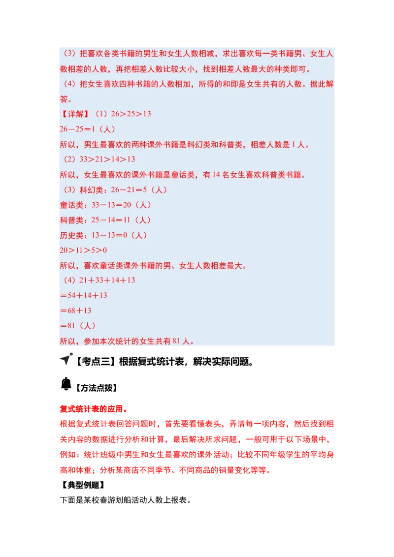 第三单元复式统计表（四大考点）-（教师版）人教版_26春人教版数学三下_00、更新资料3月18日_解决问题专项练习-T7(1)_2025版