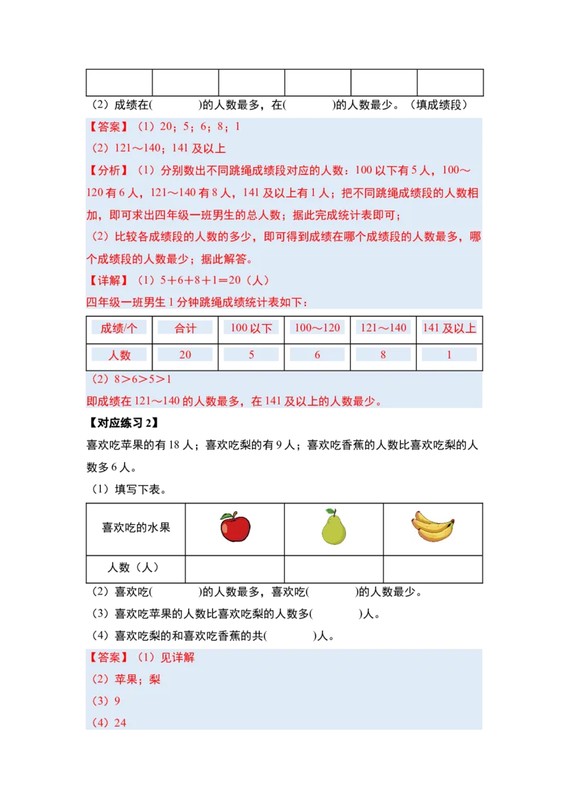 第三单元复式统计表（四大考点）-（教师版）人教版_26春人教版数学三下_00、更新资料3月18日_解决问题专项练习-T7(1)_2025版