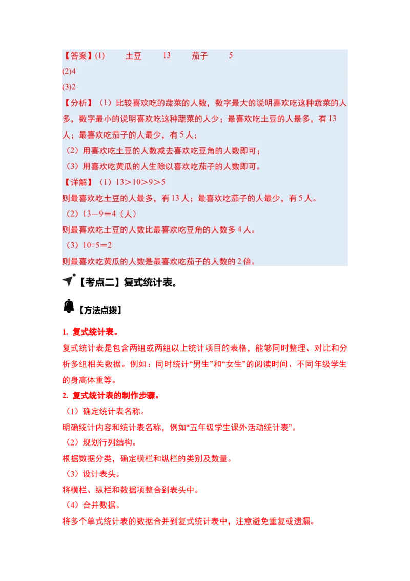 第三单元复式统计表（四大考点）-（教师版）人教版_26春人教版数学三下_00、更新资料3月18日_解决问题专项练习-T7(1)_2025版