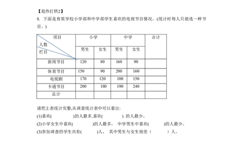 第三单元第1课时复式统计表（学习任务单）-三年级数学下册人教版_26春人教版数学三下_00、更新资料3月18日_学习任务单(1)