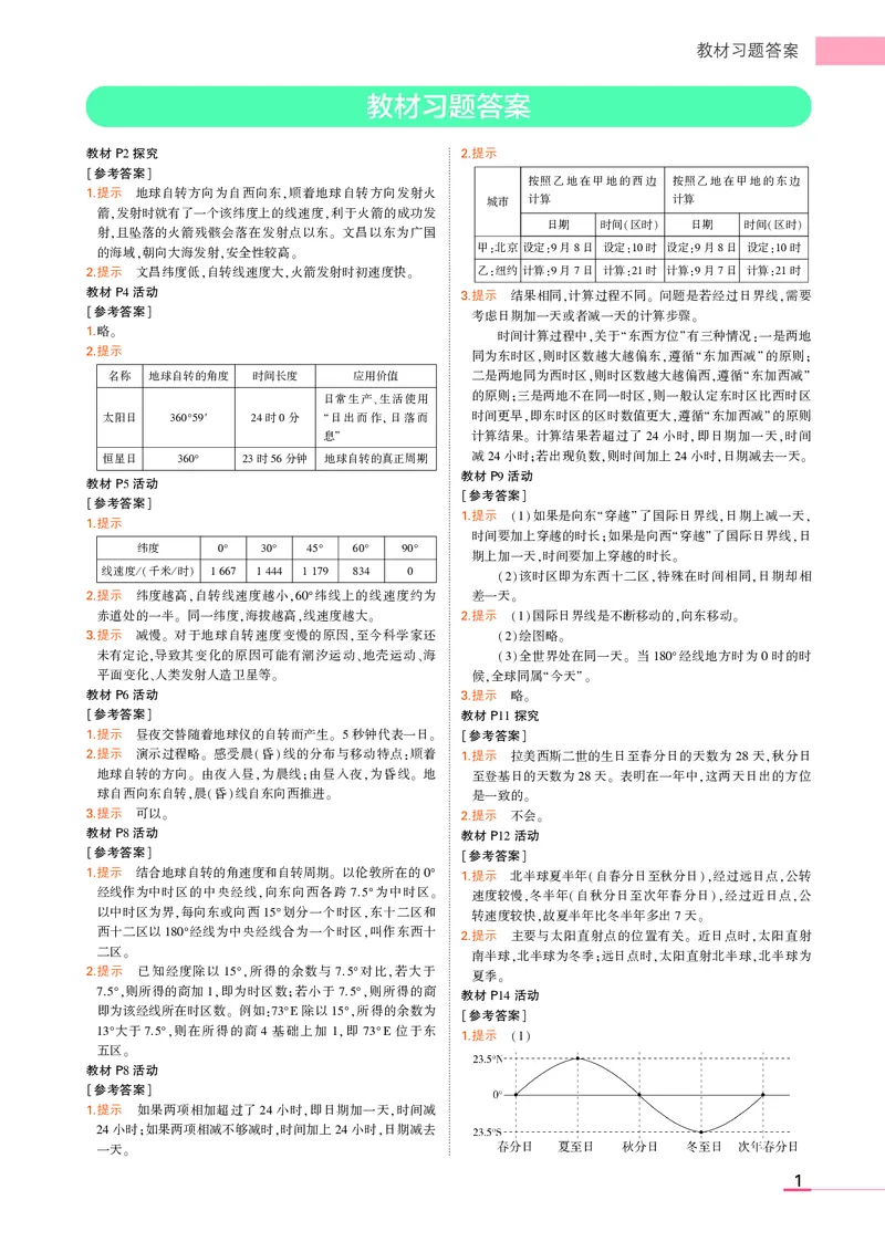 选择性必修1自然地理基础湘教地理教材习题答案_高中全套电子教材及答案。_02高中教材参考答案_高中地理_湘教版