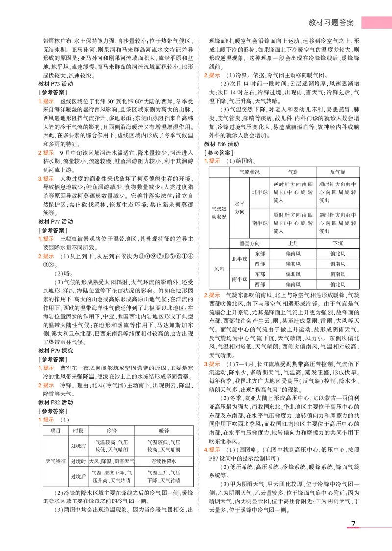 选择性必修1自然地理基础湘教地理教材习题答案_高中全套电子教材及答案。_02高中教材参考答案_高中地理_湘教版