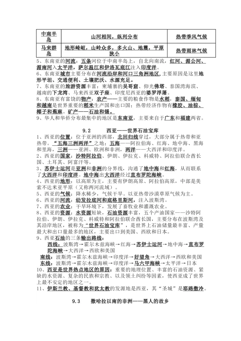 晋教版地理七年级下册知识点汇总_24秋《初中各科知识点梳理》_初中地理《知识梳理》7-8年级上下册_晋教版初中地理7-8年级上下册知识梳理