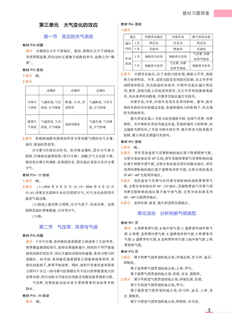 选择性必修1鲁教地理教材习题答案_高中全套电子教材及答案。_02高中教材参考答案_高中地理_鲁教版