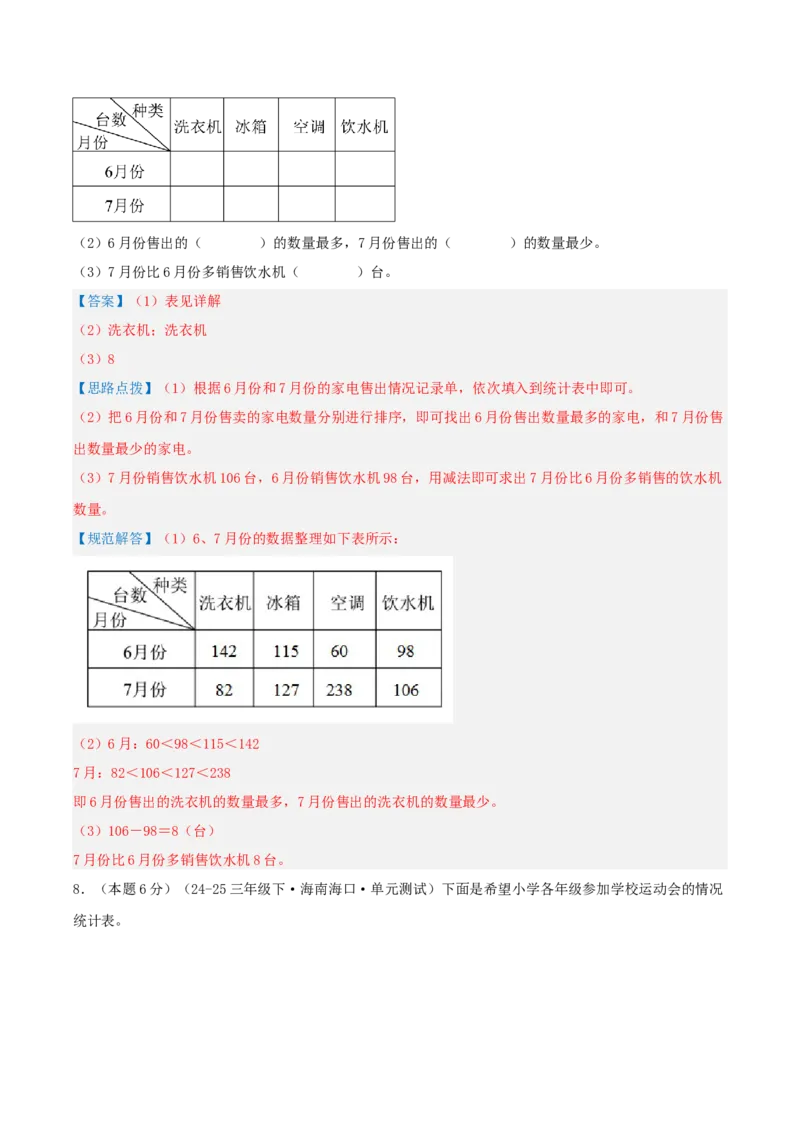 第三单元复式统计表-（教师版）_26春人教版数学三下_19、赠送其它资料_新建文件夹_三年级数学下册（人教版）_母题专项练习-K35_2025版