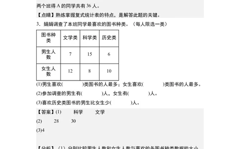 第三单元：复式统计表的实际应用专项练习-（教师版）人教版_26春人教版数学三下_00、更新资料3月18日_解决问题专项练习-T7(1)_2024版