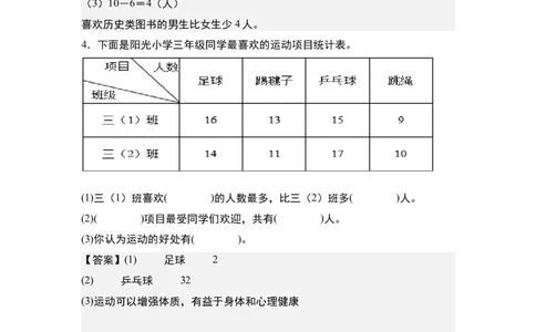 第三单元：复式统计表的实际应用专项练习-（教师版）人教版_26春人教版数学三下_00、更新资料3月18日_解决问题专项练习-T7(1)_2024版