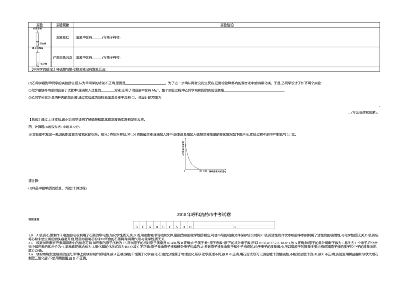2018内蒙古呼和浩特化学试卷+答案+解析(word整理版)-516e20878acc_内蒙古中考真题_内蒙古中考真题+答案解析2013-2024_初中化学历年真题（2013-2024）
