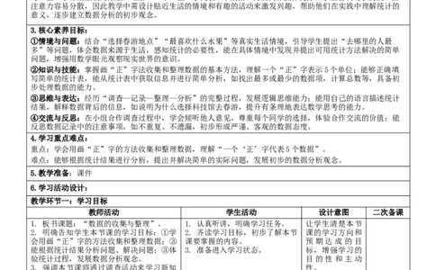 第5单元数据的收集与整理_26春人教版数学三下_00、教案3套完整版_第2套表格式核心素养教案-全册合在一起_单元教案_无反思版