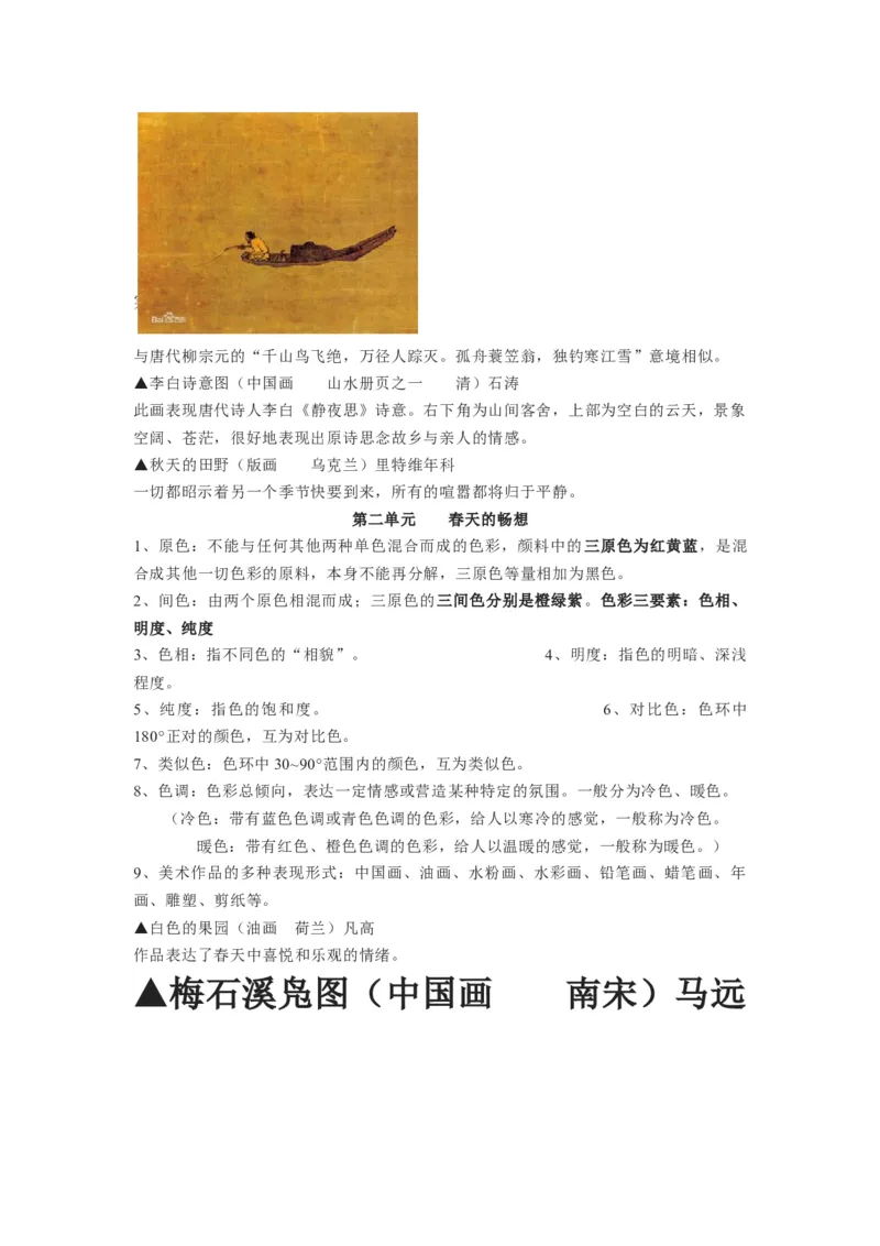 新人教版美术七年级下册知识总结_24秋《初中各科知识点梳理》_初中美术《知识梳理》7-9年级上下册_人教版初中美术7-9年级上下册知识梳理