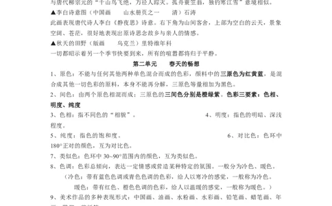 新人教版美术七年级下册知识总结_24秋《初中各科知识点梳理》_初中美术《知识梳理》7-9年级上下册_人教版初中美术7-9年级上下册知识梳理