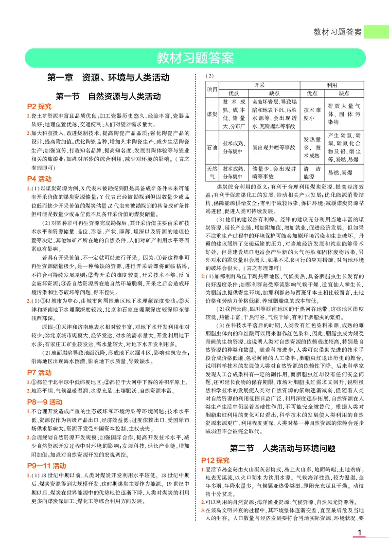 选择性必修3湘教地理教材习题答案_高中全套电子教材及答案。_02高中教材参考答案_高中地理_湘教版