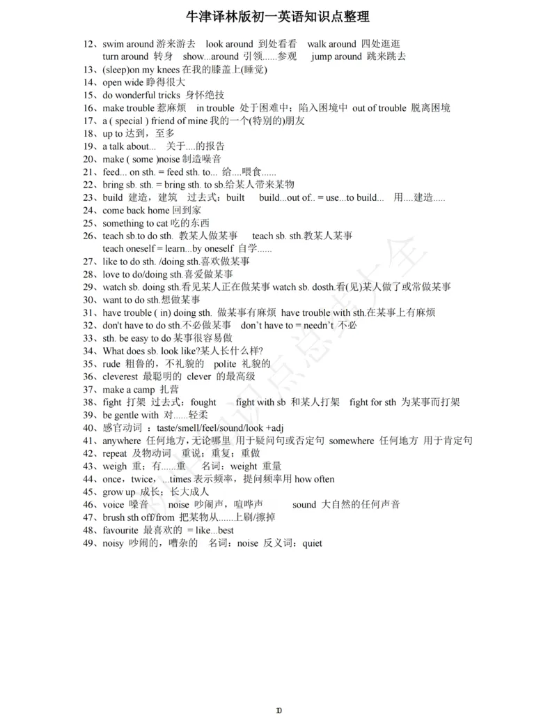 牛津译林版七年级下英语知识点总结_24秋《初中各科知识点梳理》_初中英语《知识梳理》7-9年级上下册_知识梳理_译林版初中英语7-9年级上下册知识梳理