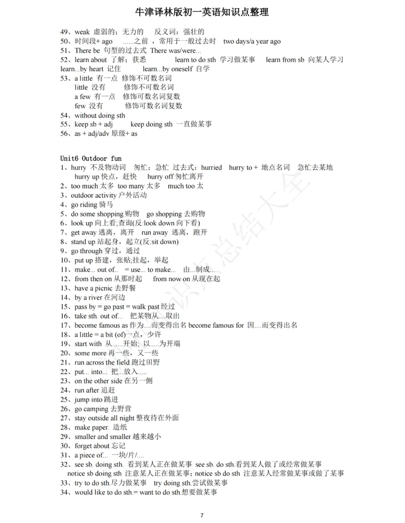 牛津译林版七年级下英语知识点总结_24秋《初中各科知识点梳理》_初中英语《知识梳理》7-9年级上下册_知识梳理_译林版初中英语7-9年级上下册知识梳理