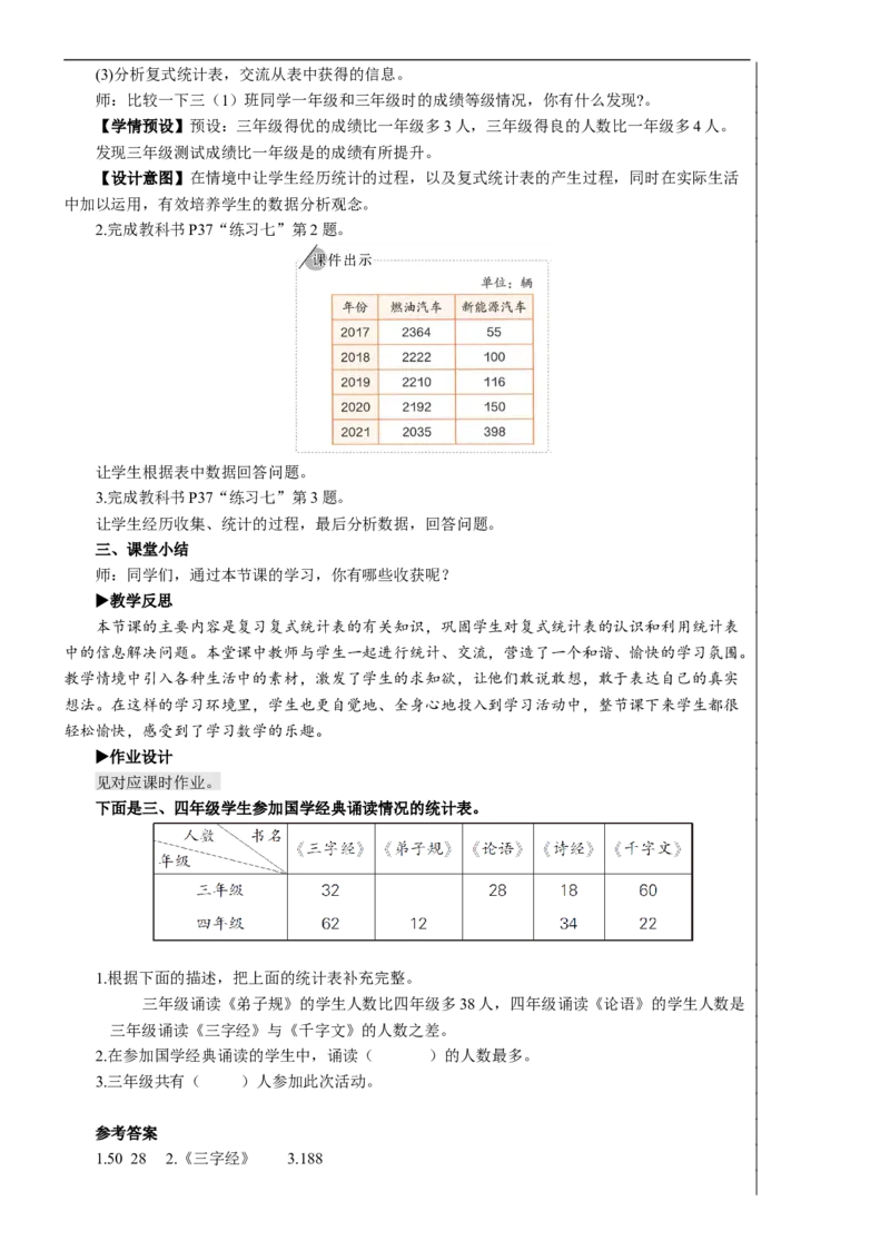 练习课教案_26春人教版数学三下_00、更新资料3月18日_教学设计(3)_教案_教案2+导学案人教三下数学_教案_3复式统计表