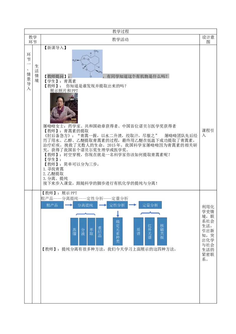 1.2.1有机物的分离提纯（教学设计）-（人教版2019选择性必修3）_高化_595801221724高中化学新人教版选择性必修一二三电子版教案PPT课件高中试卷_选择性必修3册（人教版）_教学设计