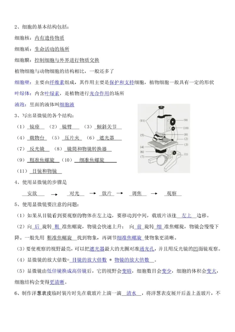 浙教版初中科学七年级上册知识点_24秋《初中各科知识点梳理》_初中科学《知识梳理》7-9年级上下册_浙教版初中科学7-9年级上下册知识梳理