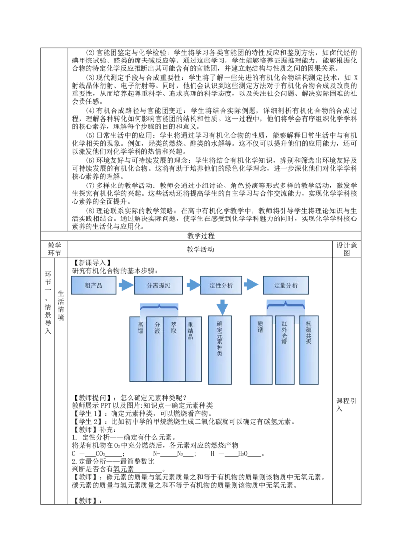 1.2.2研究有机化合物的一般方法（教学设计）-（人教版2019选择性必修3）_高化_595801221724高中化学新人教版选择性必修一二三电子版教案PPT课件高中试卷_选择性必修3册（人教版）_教学设计